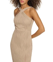 SIENA Textured Knit Halter Neck Sleeveless Side Slit Maxi Dress