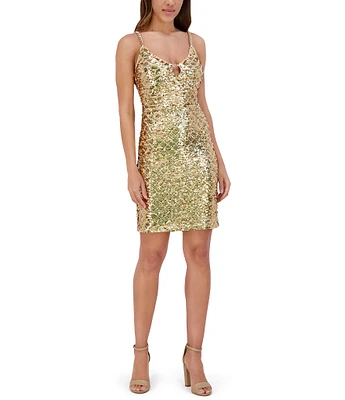 SIENA V-Neck Sleeveless Sequined Mesh Sheath Dress