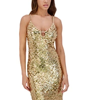 SIENA V-Neck Sleeveless Sequined Mesh Sheath Dress