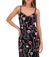 SIENA V-Neck Spaghetti Strap Floral Embroidered Lace Sheath Ruffle Hem Midi Dress