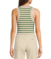 Signature 8 Crew Neck Sleeveless Stripe Rib Tank Top