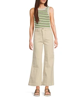 Signature 8 Crew Neck Sleeveless Stripe Rib Tank Top