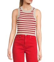 Signature 8 Crew Neck Sleeveless Stripe Rib Tank Top