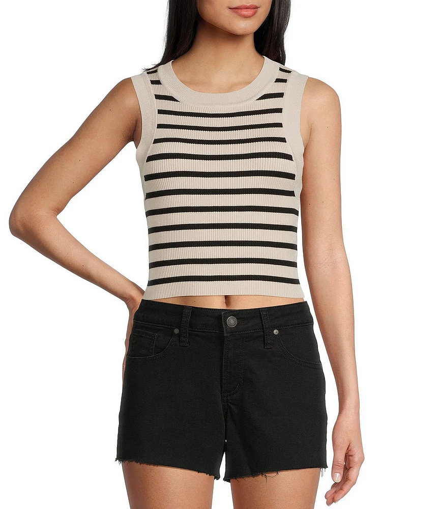 Signature 8 Crew Neck Sleeveless Stripe Rib Tank Top