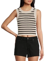 Signature 8 Crew Neck Sleeveless Stripe Rib Tank Top