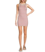 Signature 8 Crew Neck Sleeveless Stripe Knit Mini Dress