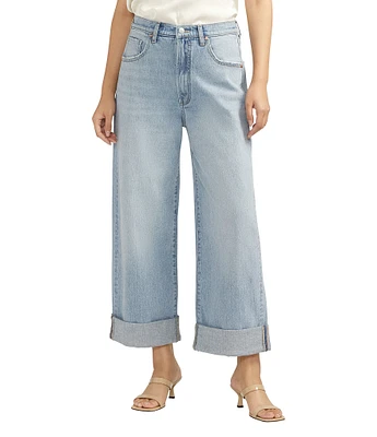 Silver Jeans Co. Baggy Mid Rise Low Stretch Wide Leg Cuffed Crop Jeans