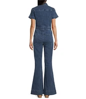 Silver Jeans Co. Fitted Cap Sleeve Flared Leg Power Stretch™ Denim Jumpsuit