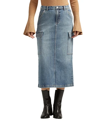 Silver Jeans Co. High Rise Cargo Denim Midi Skirt