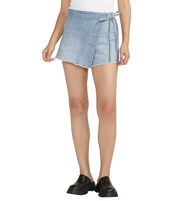 Silver Jeans Co. High Rise Low Stretch Wrap Frayed Hem Denim Skort