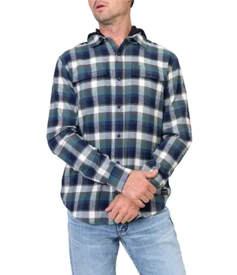 Silver Jeans Co. Long Sleeve Yarn-Dyed Plaid Hooded Flannel Shirt