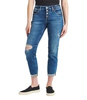 Silver Jeans Co. Mid-Rise Button Fly Roll Cuff Boyfriend Jeans