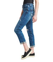 Silver Jeans Co. Mid-Rise Button Fly Roll Cuff Boyfriend Jeans