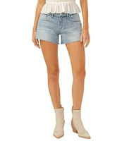 Silver Jeans Co. Mid Rise Curvy Fit Frayed Hem Denim Boyfriend Shorts
