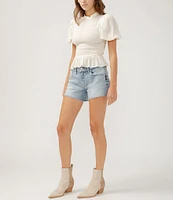Silver Jeans Co. Mid Rise Curvy Fit Frayed Hem Denim Boyfriend Shorts