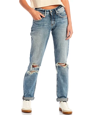 Silver Jeans Co. Mid Rise Distressed Rolled Cuff Boyfriend Jeans