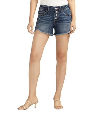 Silver Jeans Co. Mid Rise Luxe Stretch Exposed Button Frayed Hem Boyfriend Shorts