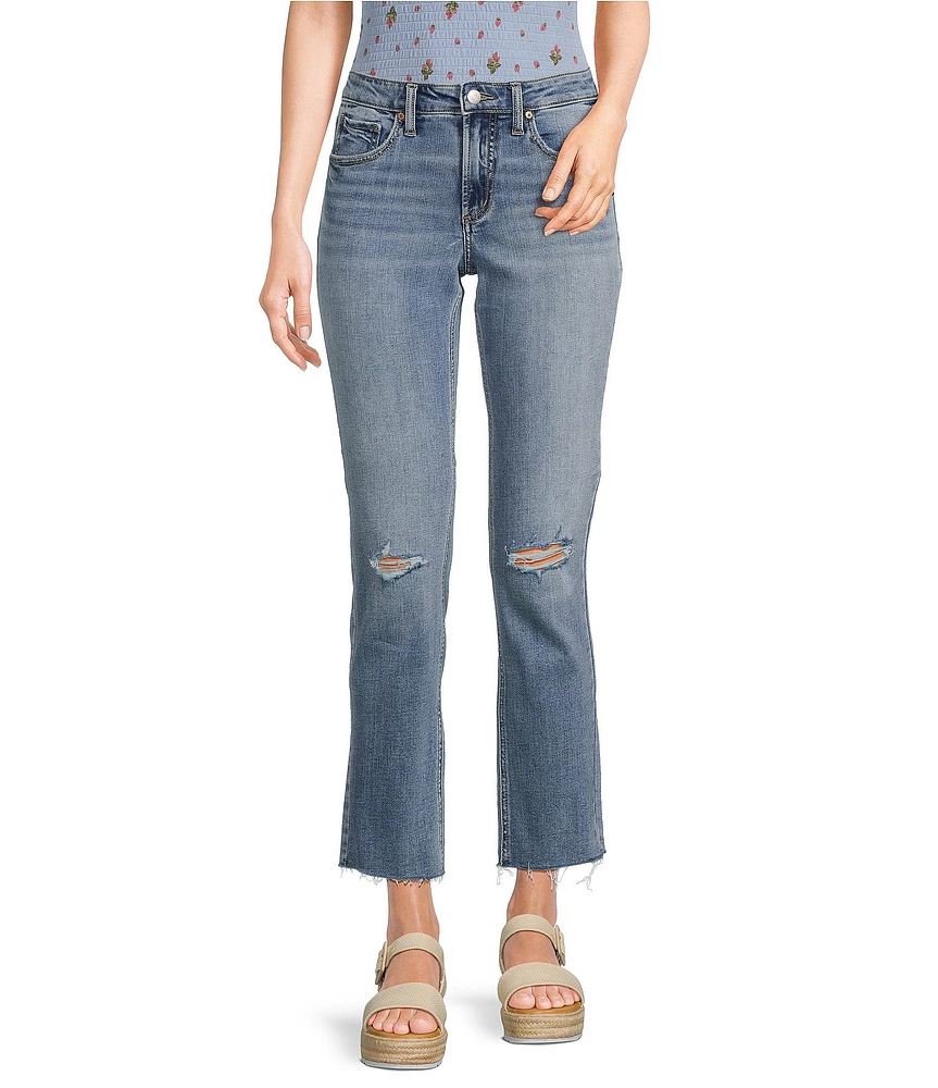 Silver Jeans Co. Most Wanted Mid Rise Slim Fit Straight Leg Distressed Power Stretch™ Ankle Jeans