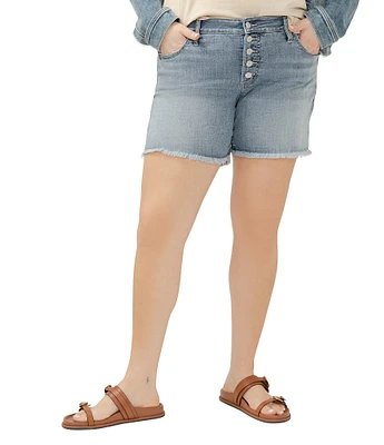 Silver Jeans Co. Plus Size Mid Rise Raw Hem Boyfriend Shorts