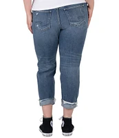 Silver Jeans Co. Plus Size Mid Rise Slim Leg Distressed Rolled Cuff Cropped Boyfriend Jean