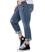 Silver Jeans Co. Plus Size Mid Rise Slim Leg Distressed Rolled Cuff Cropped Boyfriend Jean