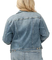 Silver Jeans Co. Plus Size Notch Collar Long Sleeve Button Front Crop Jacket