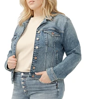 Silver Jeans Co. Plus Size Notch Collar Long Sleeve Button Front Crop Jacket