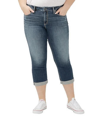 Silver Jeans Co. Plus Size Suki Mid Rise American Flag Detail Curvy Fit Capri Jeans
