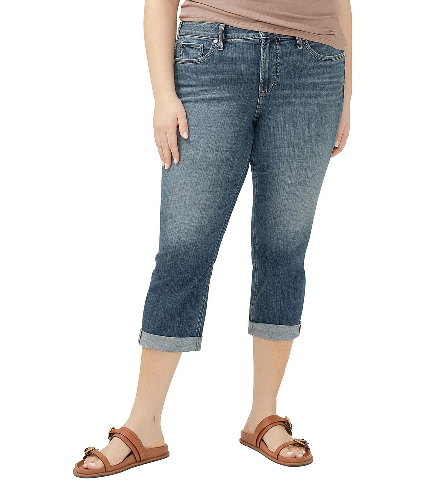 Silver Jeans Co. Plus Size Suki Mid Rise Curvy Fit Luxe Stretch Cuffed Denim Capri Jeans