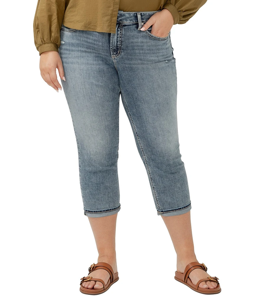 Silver Jeans Co. Plus Size Suki Mid Rise Curvy Fit Luxe Stretch Denim Capri Jeans