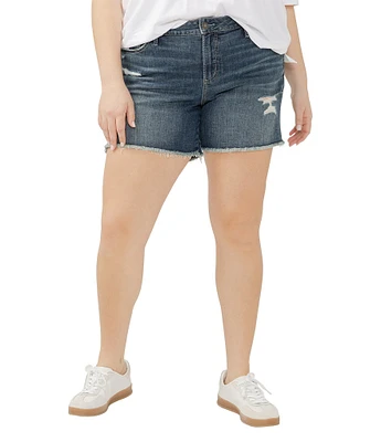 Silver Jeans Co. Plus Size Suki Mid Rise Distressed Raw Hem Shorts