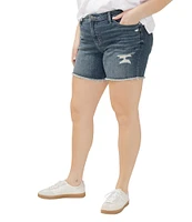 Silver Jeans Co. Plus Size Suki Mid Rise Distressed Raw Hem Shorts