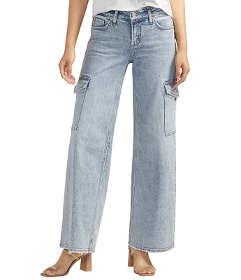 Silver Jeans Co. Suki Mid Rise Low Stretch Curvy-Fit Wide-Leg Cargo Jeans