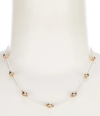 Simplicity Brass Bead Station Short Strand Collar Necklace