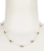 Simplicity Brass Bead Station Short Strand Collar Necklace