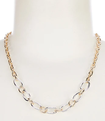 Simplicity Oval Link Two Tone Chain Short Strand Collar Necklace