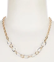 Simplicity Oval Link Two Tone Chain Short Strand Collar Necklace