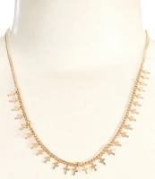 Simplicity Polished Metal Cross Charm Drop Frontal Collar Necklace