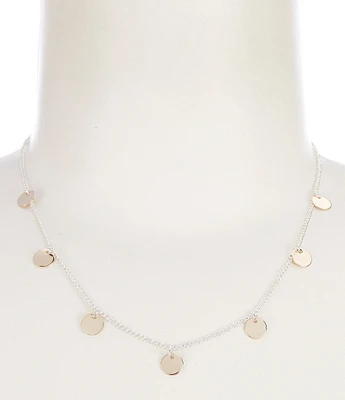 Simplicity Shakey Disc Drop Frontal Short Two Tone Chain Collar Necklace