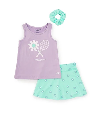 Skechers Little Girls 4-6X Short Sleeve Graphic Tank & Daisy Skort 2-Piece Set