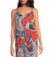 Skies Are Blue Abstract Print Double Strap Sleeveless Sweetheart Neckline Cami