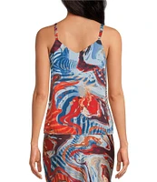 Skies Are Blue Abstract Print Double Strap Sleeveless Sweetheart Neckline Cami
