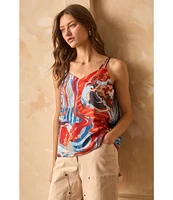 Skies Are Blue Abstract Print Double Strap Sleeveless Sweetheart Neckline Cami