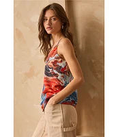 Skies Are Blue Abstract Print Double Strap Sleeveless Sweetheart Neckline Cami
