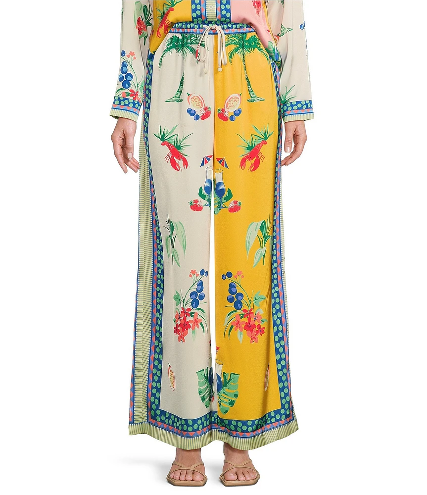 Skies Are Blue Coordinating Border Print Wide Leg Drawstring Pant