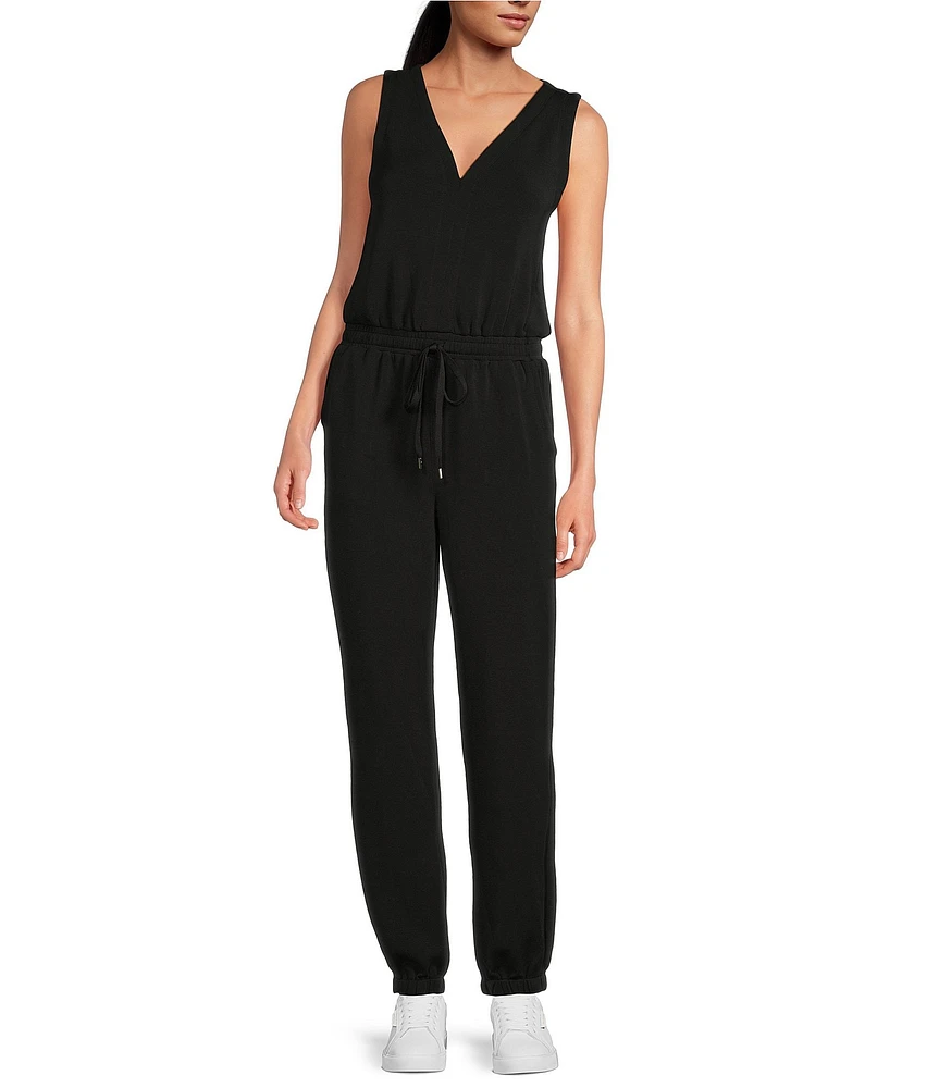 Skies Are Blue Brushed Modal V Neck Sleeveless High Waisted Elastic Waist Jumpsuit