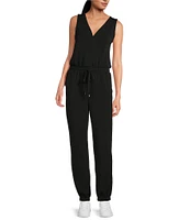 Skies Are Blue Brushed Modal V Neck Sleeveless High Waisted Elastic Waist Jumpsuit