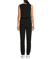 Skies Are Blue Brushed Modal V Neck Sleeveless High Waisted Elastic Waist Jumpsuit