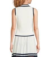 Skies Are Blue Contrast Trim Collared Neck Sleeveless Coordinating Knit Top