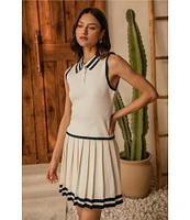 Skies Are Blue Contrast Trim Pleated Coordinating Skirt
